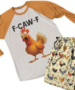 Alternative view of Chicken Raglan Lounge Pajamas Funny F-Caw-F Chicken