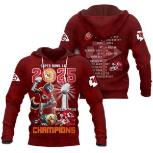 Alternative view of Chiefs Super Bowl LIX 2025 Champions 3D Shirt
