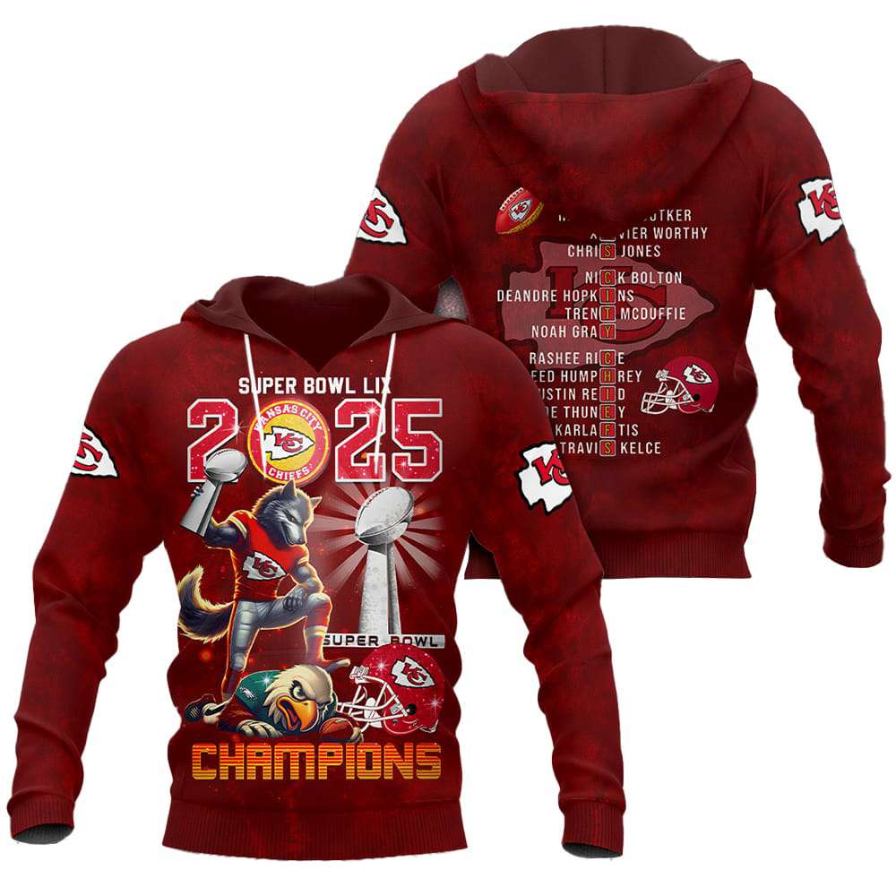 Alternative view of Chiefs Super Bowl LIX 2025 Champions 3D Shirt