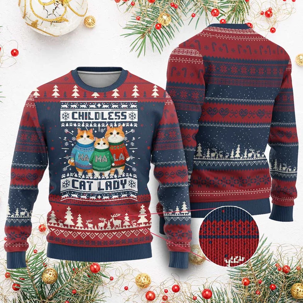 Childless Cat Lady Ugly Christmas Sweater - Grishko.com