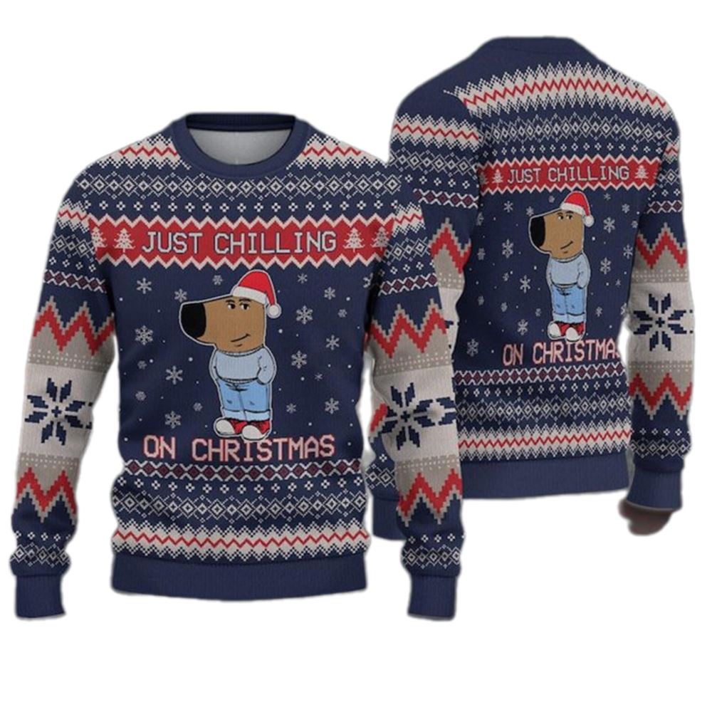 Alternative view of Chill Guy Just Chilling On Christmas Ugly Christmas Sweater - Grishko.com