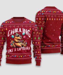 Alternative view of Chilling Like A Capabara Ugly Holiday Sweater
