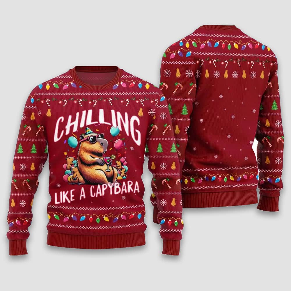 Alternative view of Chilling Like A Capabara Ugly Holiday Sweater
