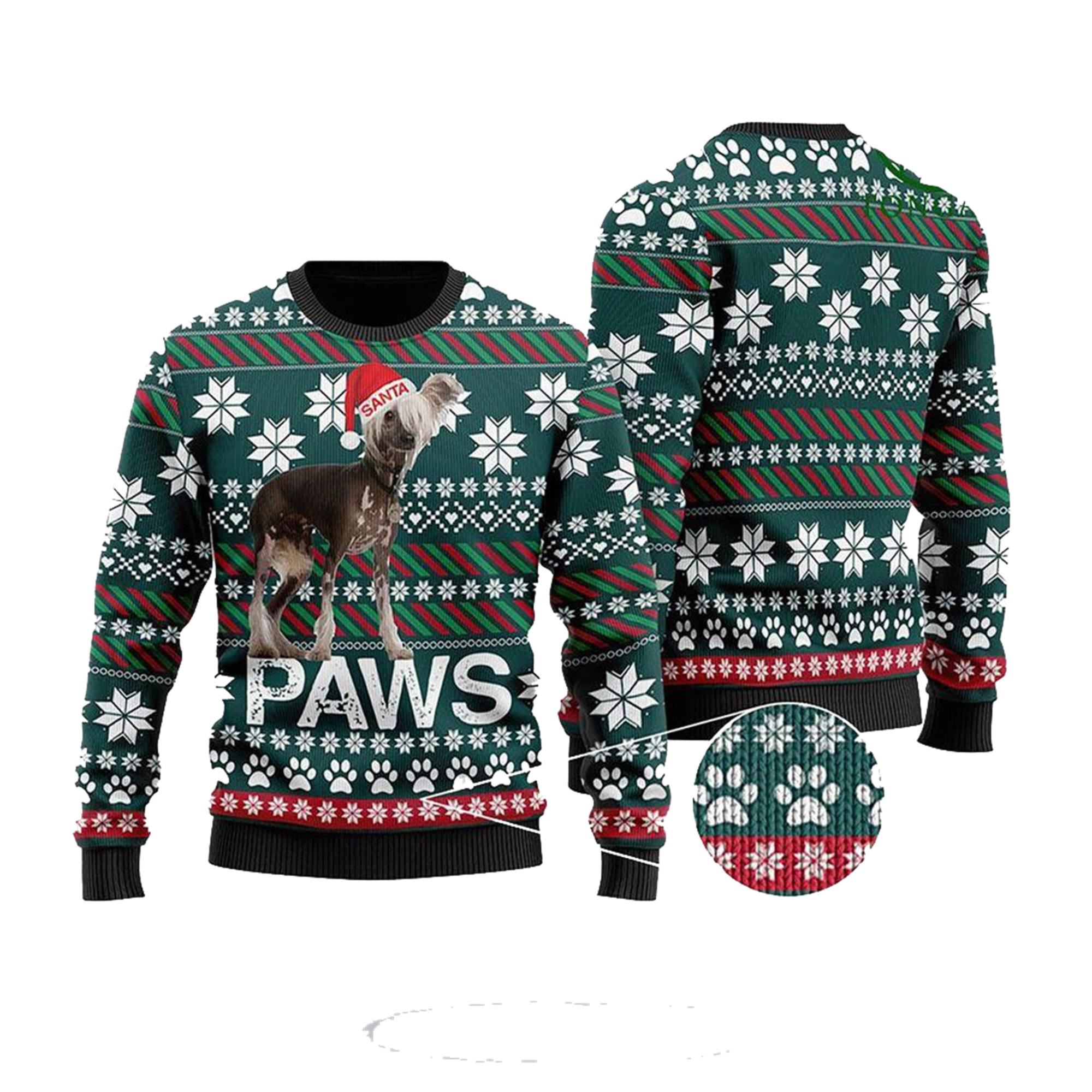 Alternative view of Chinese Crested Santa Printed Christmas Ugly Sweater - Grishko.com