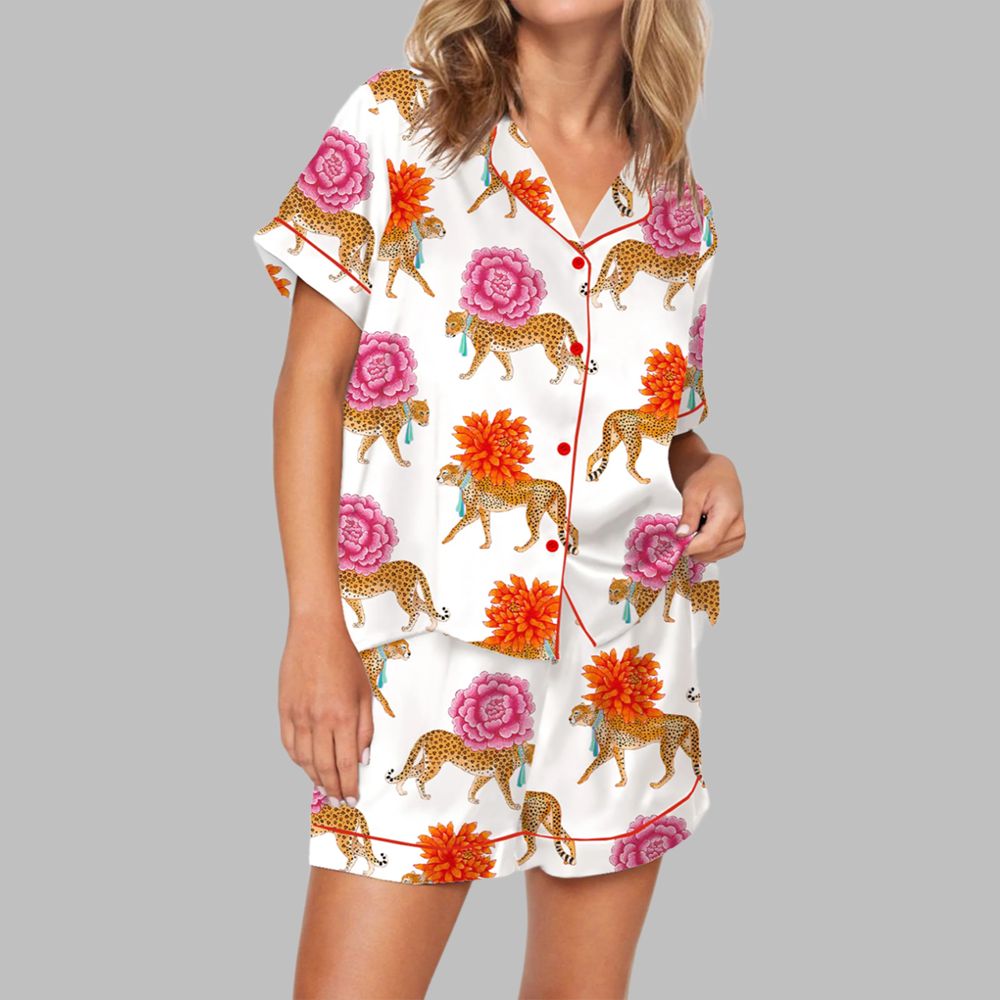 Chinoiserie Cheetah Pajama Set For Women