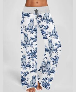 Alternative view of Chinoiserie Golden Retriever Contrast Wide Leg Pants For Women