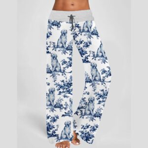 Alternative view of Chinoiserie Golden Retriever Contrast Wide Leg Pants For Women