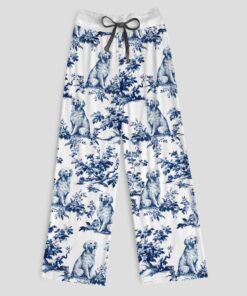 Chinoiserie Golden Retriever Contrast Wide Leg Pants For Women