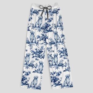 Chinoiserie Golden Retriever Contrast Wide Leg Pants For Women