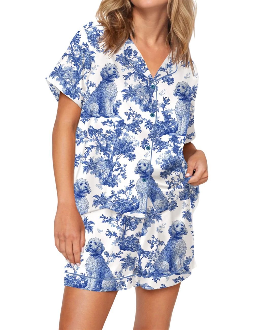 Chinoiserie Goldendoodle Pajama Set For Women