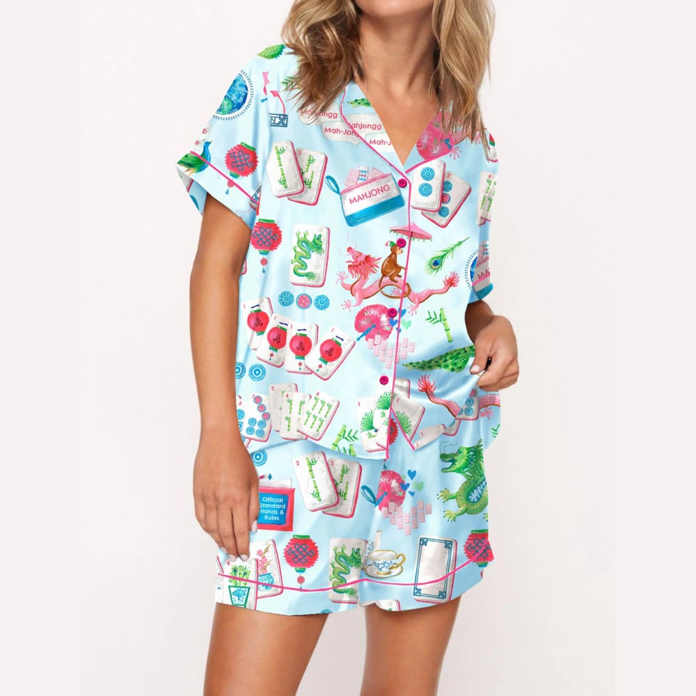 Chinoiserie Mahjong Satin Pajama Set - Image 5