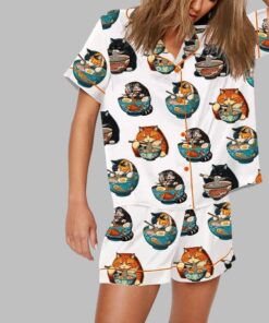 Chonky Black Cat Ramen Japanese Noodles Pajama Set
