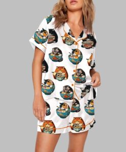 Alternative view of Chonky Black Cat Ramen Japanese Noodles Pajama Set