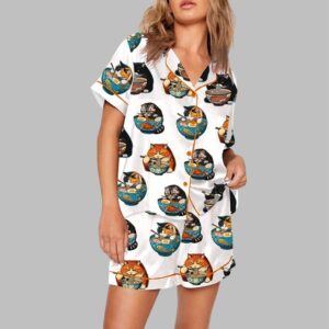 Alternative view of Chonky Black Cat Ramen Japanese Noodles Pajama Set
