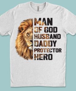 Christian Dad Shirt | Man Of God Lion Tee With Cross And Bible Verse | Jesus-Inspired Father’s Day Gift for Religious Dad