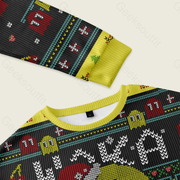 Christmas Arcade Black Ugly Christmas Fuzzy Fleece Sweatshirt - Image 3