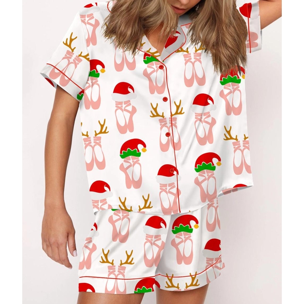 Christmas Ballet Shoes Satin Pajama Set For Women - Image 2