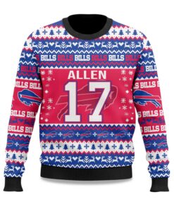 Alternative view of Christmas Bills Josh Allen 17 Football Ugly Sweater