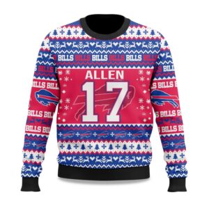 Alternative view of Christmas Bills Josh Allen 17 Football Ugly Sweater