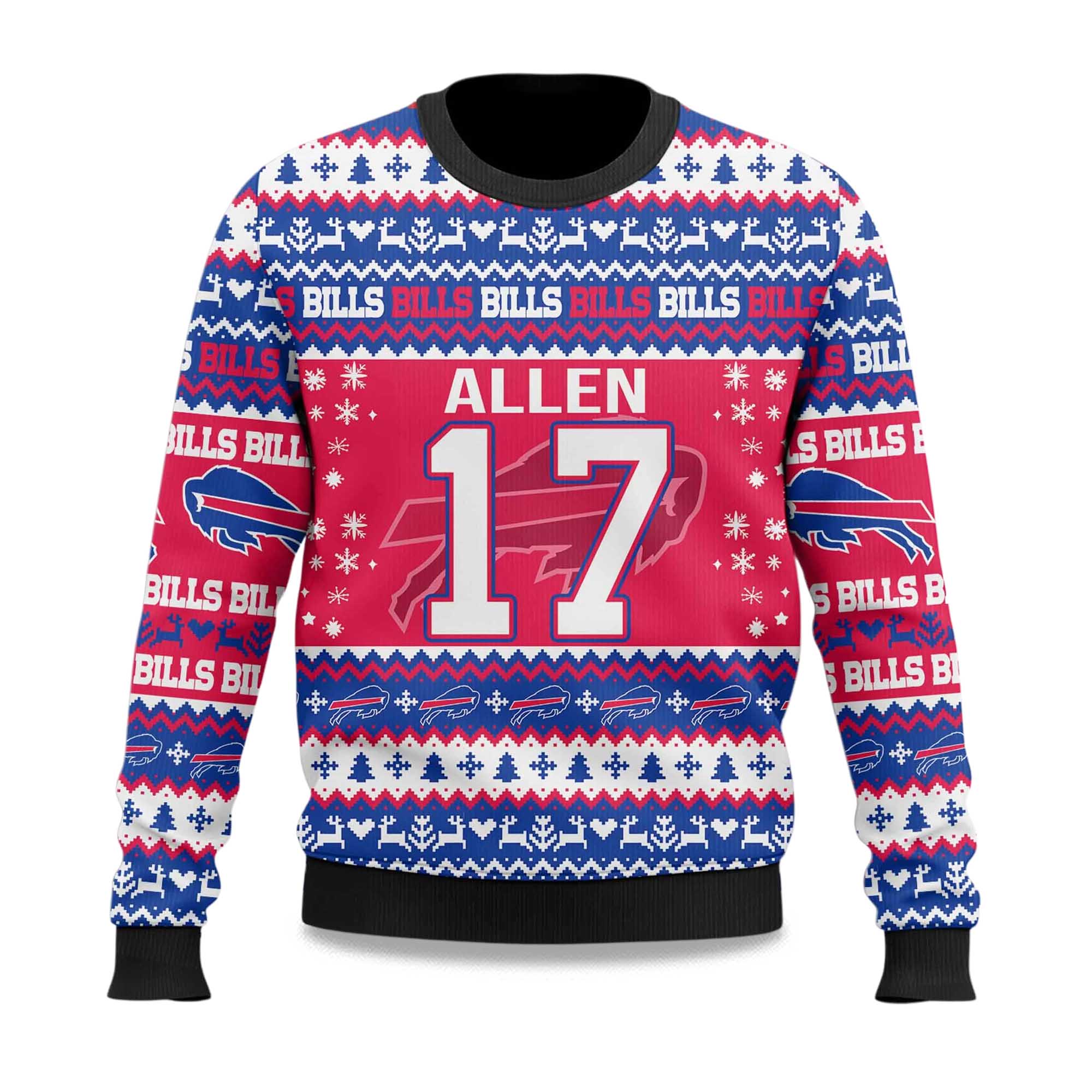 Alternative view of Christmas Bills Josh Allen 17 Football Ugly Sweater