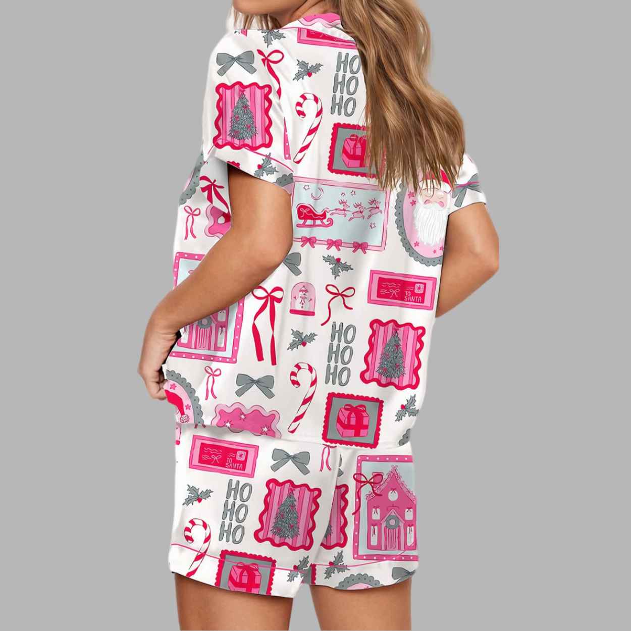 Christmas Bow Silky Satin Pajama Set - Image 3