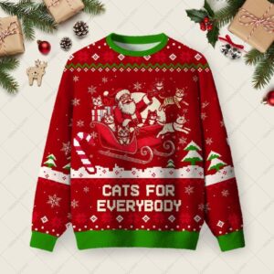 Christmas Cat Santa Cat Lover Ugly Christmas Fuzzy Fleece Sweatshirt