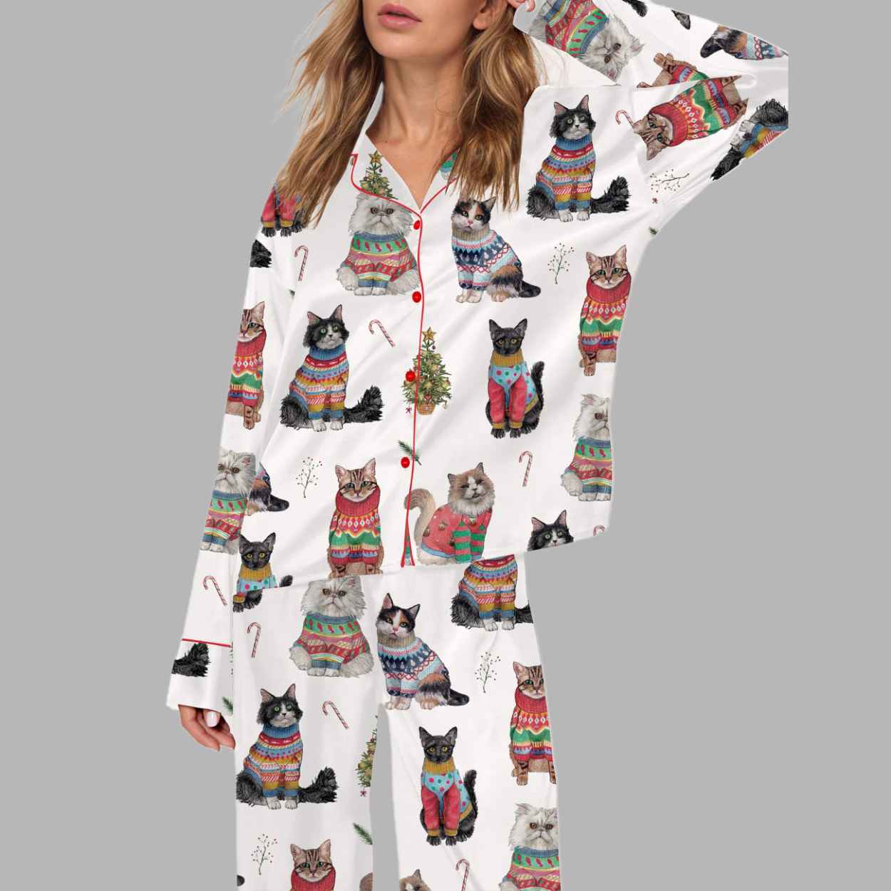 Christmas Cats Silky Satin Pajama Set