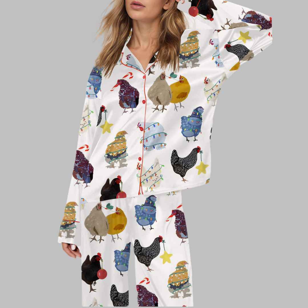 Christmas Chickens Satin Pajama Set