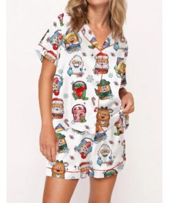 Christmas Classic Nuggets Satin Pajama Set For Women