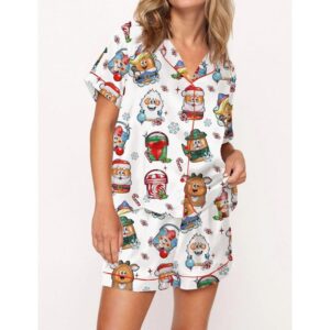 Christmas Classic Nuggets Satin Pajama Set For Women