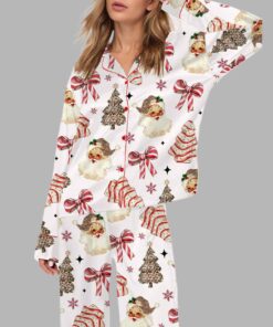 Christmas Coquette Bow Santa Silky Satin Pajama Set