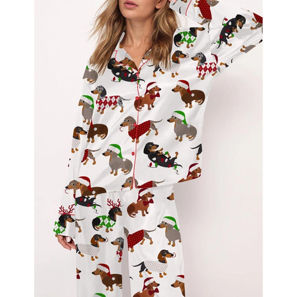 Alternative view of Christmas Dachshund Satin Pajama Set For Women