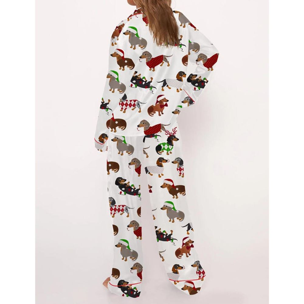 Christmas Dachshund Satin Pajama Set For Women - Image 3