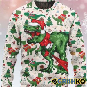 Christmas Dinosaur Ugly Sweater - Grishko.com