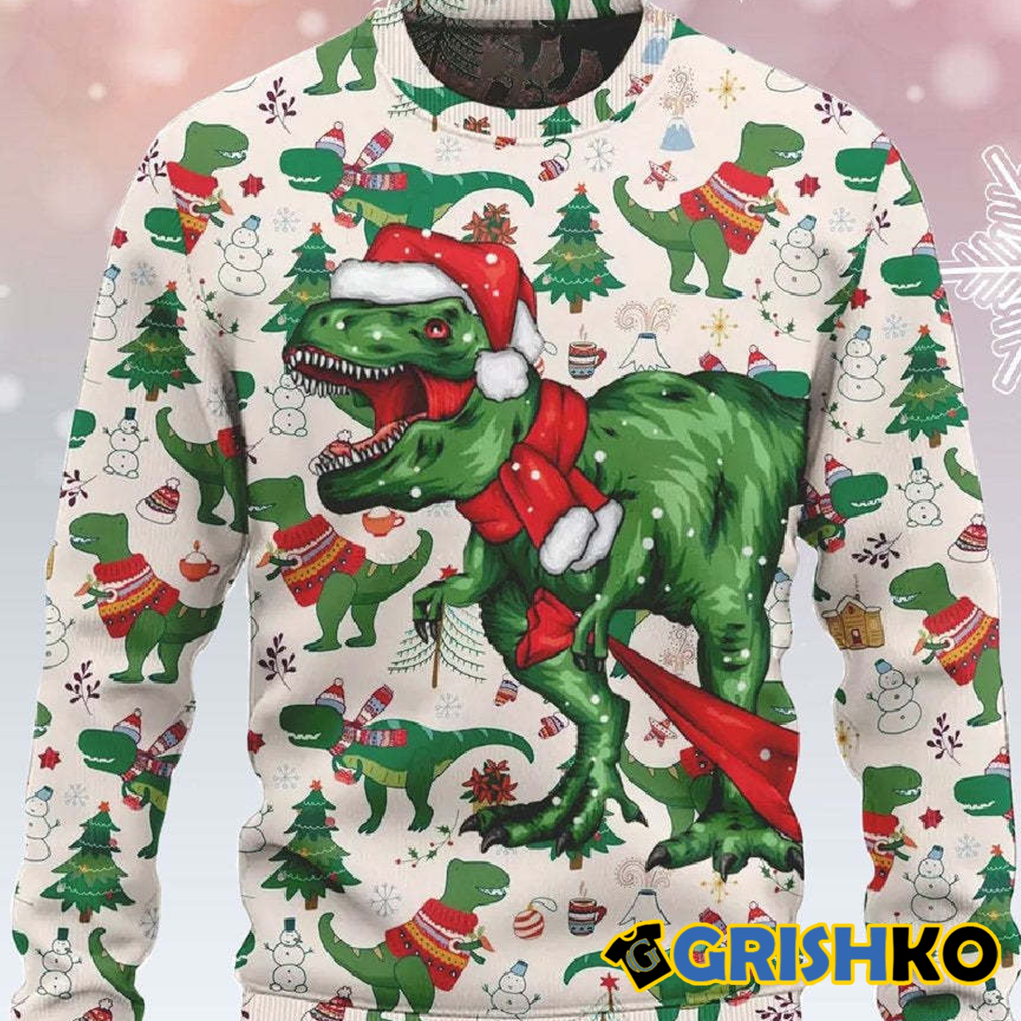 Christmas Dinosaur Ugly Sweater - Grishko.com