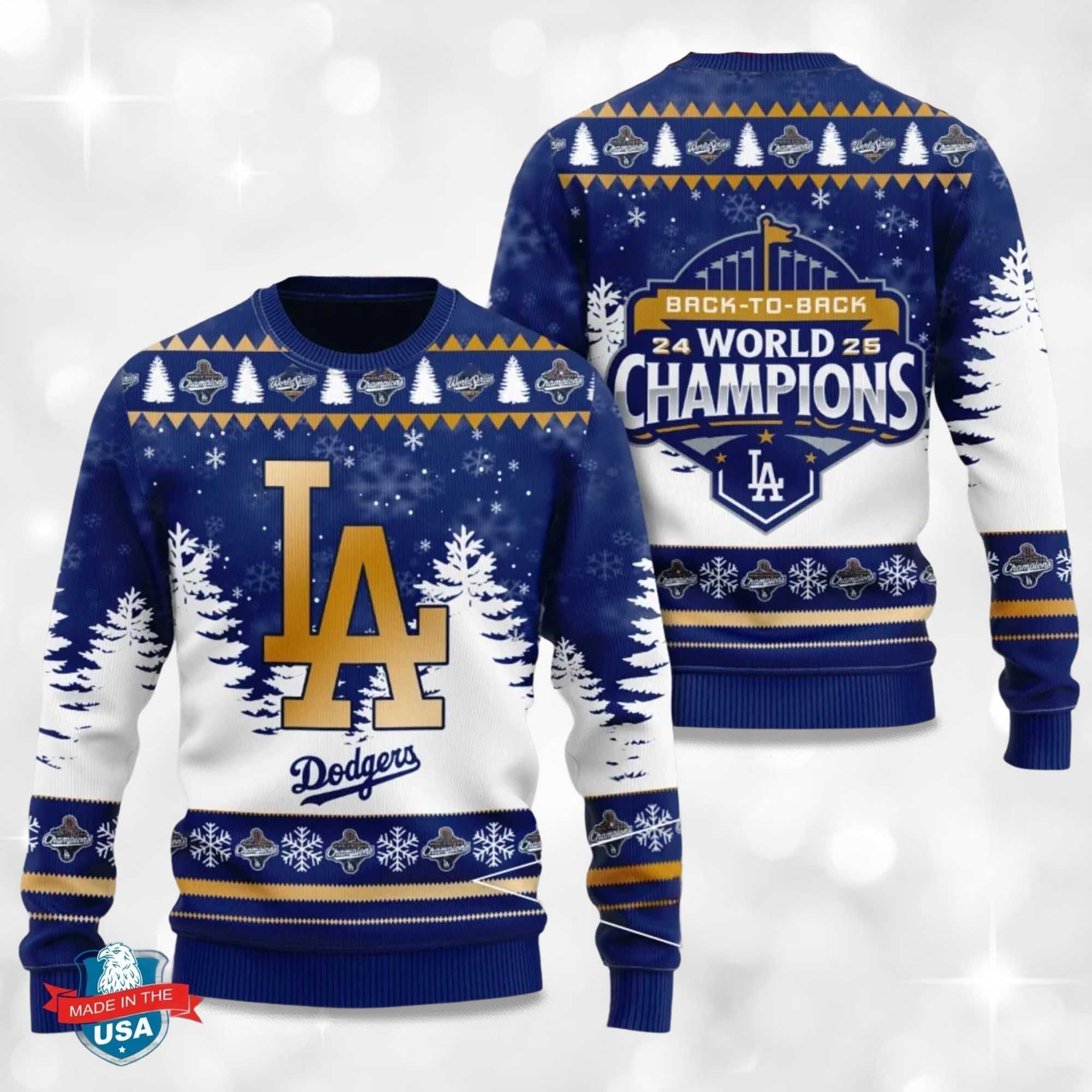 Alternative view of Christmas Dodger Back To Back World Series 2025 Champions Ugly Sweater