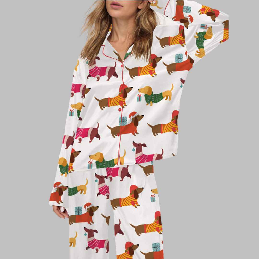 Christmas Festive Dachshund Satin Pajama Set