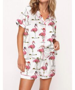 Alternative view of Christmas Flamingo Martini Satin Pajama Set For Women