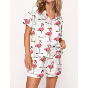 Alternative view of Christmas Flamingo Martini Satin Pajama Set For Women