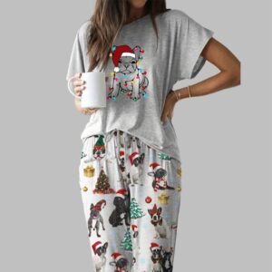 Christmas French Bulldog Casual Pajama Set For Women
