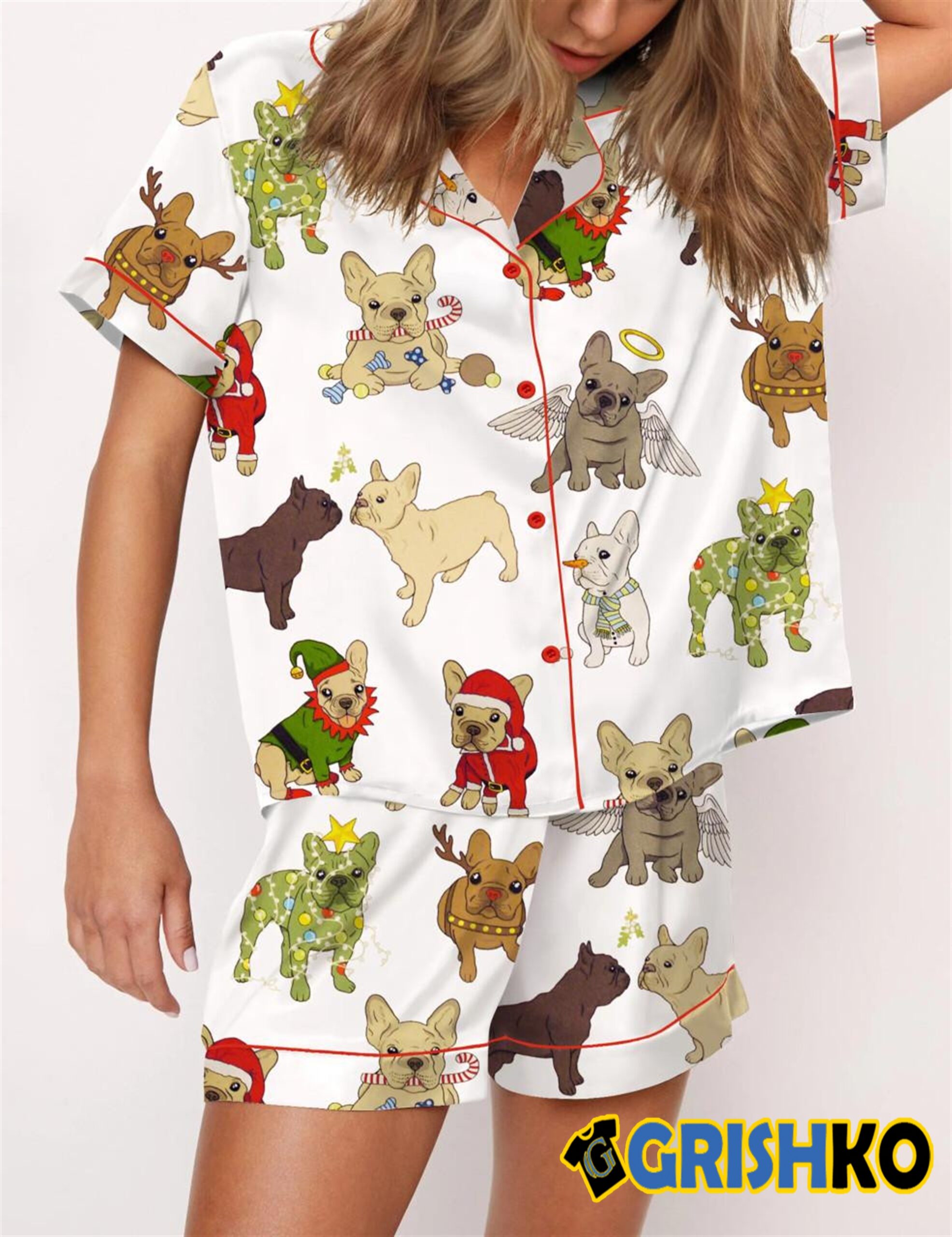 Christmas French Bulldog Satin Pajama Set