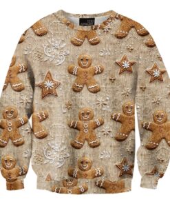 Christmas Gingerbread Man Print Casual Christmas Ugly Sweater 