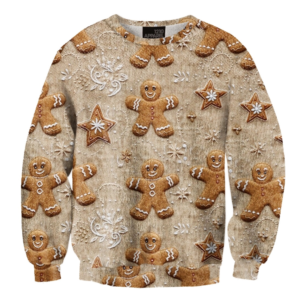 Christmas Gingerbread Man Print Casual Christmas Ugly Sweater - Grishko.com