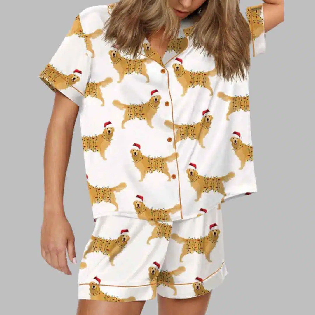 Christmas Golden Retriever Satin Pajama Set