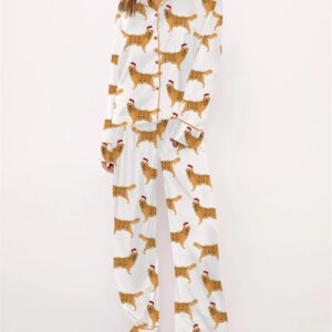 Alternative view of Christmas Golden Retriever Satin Pajama Set