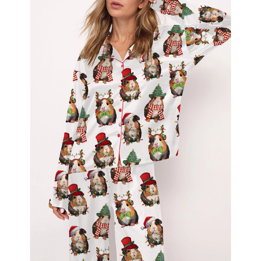 Christmas Guinea Pig Satin Pajama Set For Women - Image 3