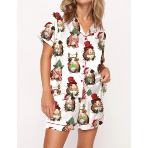 Christmas Guinea Pig Satin Pajama Set For Women
