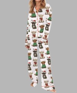 Alternative view of Christmas Highland Cow Silky Satin Pajama Set