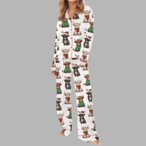 Alternative view of Christmas Highland Cow Silky Satin Pajama Set