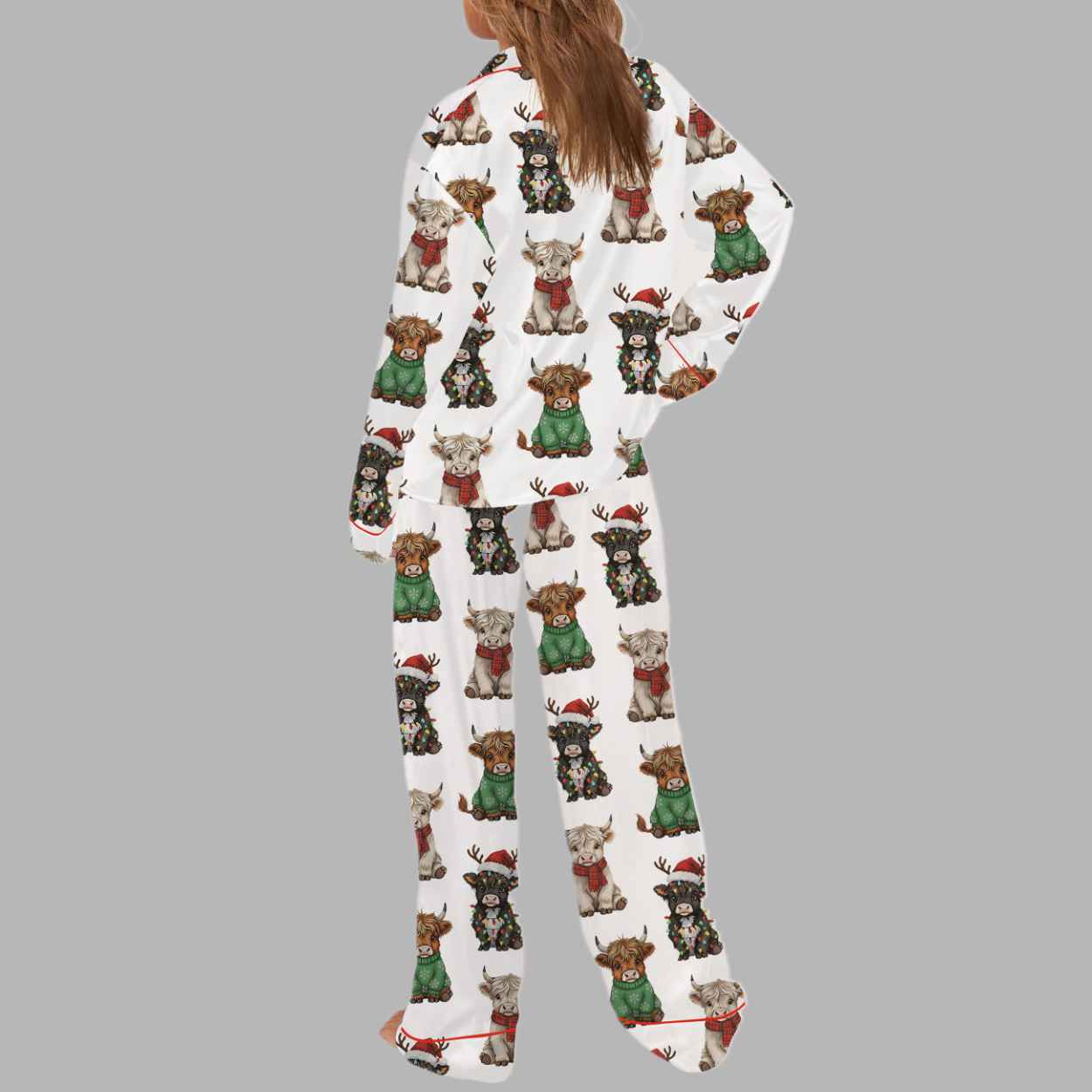 Christmas Highland Cow Silky Satin Pajama Set - Image 3